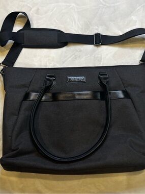 MOSISO Black Women's Laptop Tote Bag with Detachable Strap